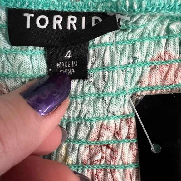 Torrid Strapless Smocked Bodice Babydoll Top Green Floral Size 4X NWT - Picture 6 of 8